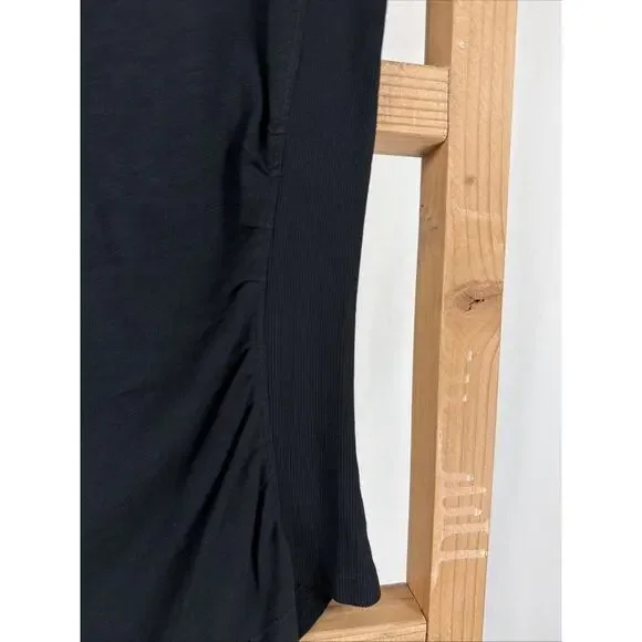 NWT XCVI Black Round Neck Ruched Ribbed Sides Long Tank Top #1174 Size XS - Picture 3 of 4